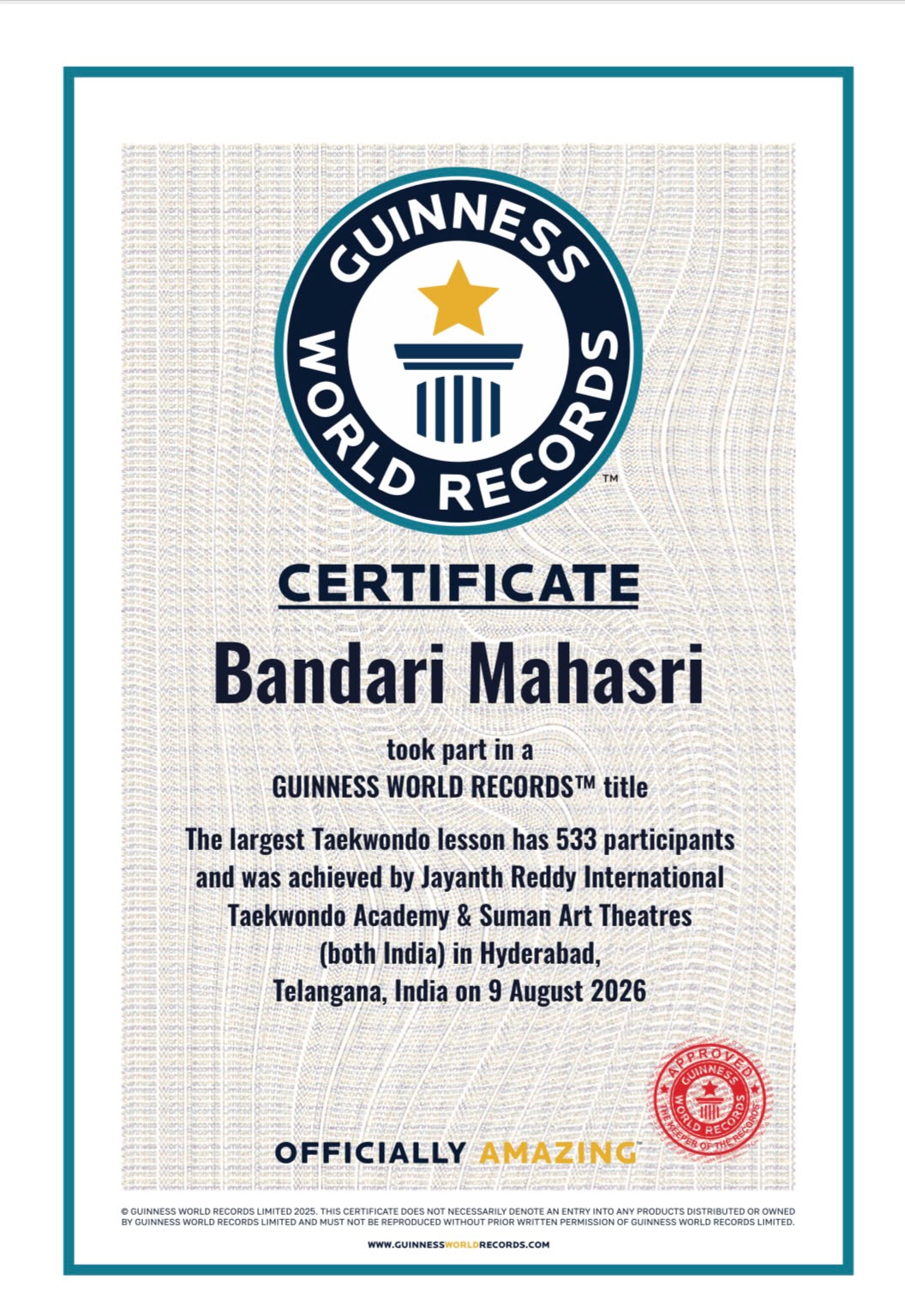 Guinness certificate — Bandari Mahasri